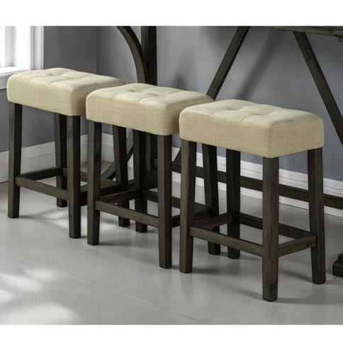 Dining Table Set With USB Charging Ports, Biscuit Tufted Stools - Beige / Brown