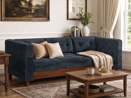 3 Seater Sofa With Square Arms, Tufted Pillow Back For Living Room