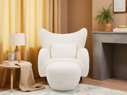 Wingback Armchair & Ottoman Combo For Living Room - White