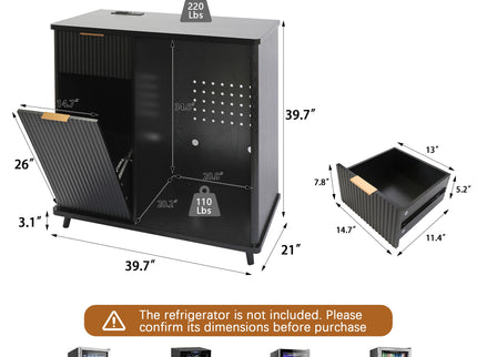 Fluted Coffee Bar Cabinet With Mini Fridge Space & Charging Station