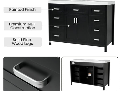 Bathroom Vanity With Sink, 2 Doors 8 Drawers, Soft Close System, Classic Design