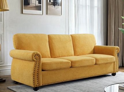 Soft Sofa, Upholstered 3 Seater Couch With High Density Foam, Loose Back Cushions And Turned Legs