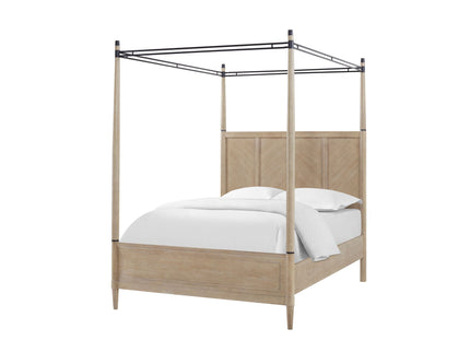 Queen Canopy Bedroom Set With A 2 Drawer Nightstand A Dresser With Poster Mirror And A Door Chest - Sand