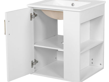 Wall Mounted Bathroom Cabinet With Side Shelf Combo, Vanity With Sink - White