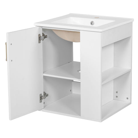 Wall Mounted Bathroom Cabinet With Side Shelf Combo, Vanity With Sink - White