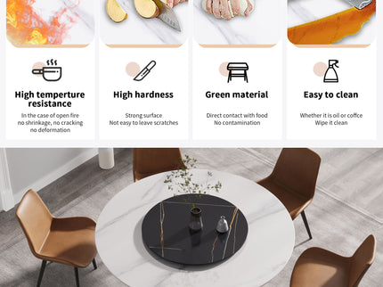 Modern Artificial Stone Round Carbon Steel Base Dining Table, Artificial Stone Turntable