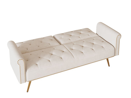 Luxurious Sofa Bed With Nail Head Trim And Matching Pillow