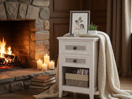 Nightstand With 2 Drawers & Shelf - White