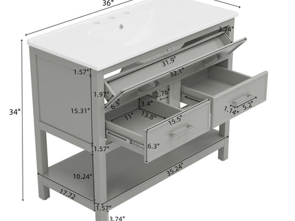 Bathroom Vanity With Ceramic Sink, Tip Out Tray & 2 Full Extension Drawers