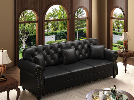Upholstered Sofa With Nailhead Trim, Rolled Armrests With Ottoman