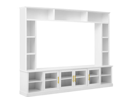 All-In-One Entertainment Center With Bookshelves & Tempered Glass Doors, TV Console Unit For Living Room