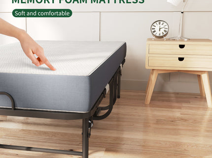 Twin Folding Bed With Memory Foam Mattress, Space Saving Rollaway Guest, On Wheels, Portable For Adults & Guests - Black