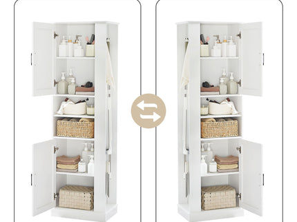 Tall Freestanding Bathroom Storage Cabinet With Adjustable Shelves And Side Hooks Board, Rectangle Design