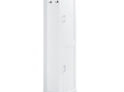 Tall Freestanding Bathroom Storage Cabinet With Adjustable Shelves And Side Hooks
