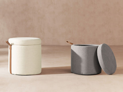 Brandy - Round Upholstered Storage Ottoman With Accent