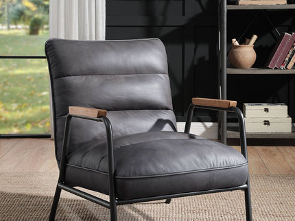 Nignu - Top Grain Leather Matt Iron Accent Chair - Gray