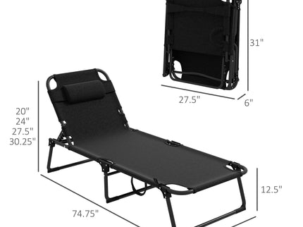 Outsunny - Outdoor Chaise, Adjustable Folding Chaise Lounge With 4-Position Backrest, Magazine Pocket, Removable Head Pillow, Sun Bathing Lounger Chair For Patio, Beach - Gray