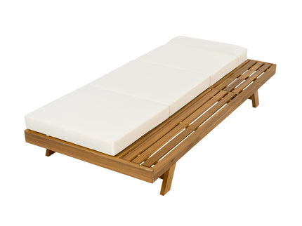 Acacia Wood Lounge Chaise Set With Headrest And Water Resistant Cushions - Beige