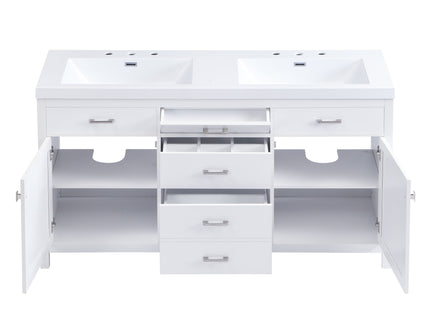 Double Sink Bathroom Vanity With Top, Soft Closing Doors & Drawers, Tip Out Drawer, 2 Cabinet Doors, Adjustable Shelf - White