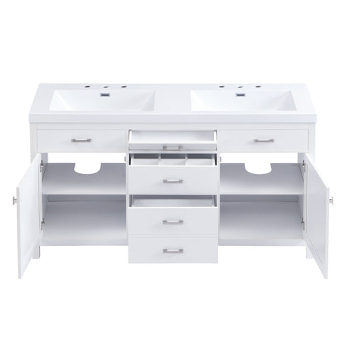 Double Sink Bathroom Vanity With Top, Soft Closing Doors & Drawers, Tip Out Drawer, 2 Cabinet Doors, Adjustable Shelf - White