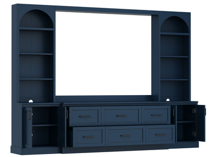 Arched Entertainment Center Wall Unit With 6 Drawers, Large TV Stand With Bookshelves