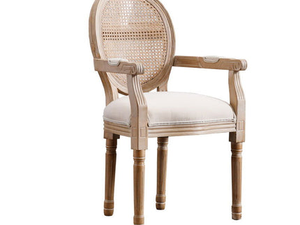 French Vintage Upholstered Fabric Dining Armchair (Set of 2) - Beige