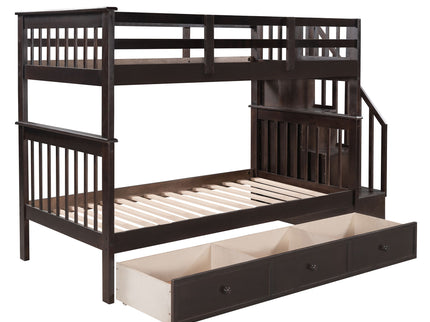 Stairway Bunk Bed With Storage And Guard Rail For Bedroom