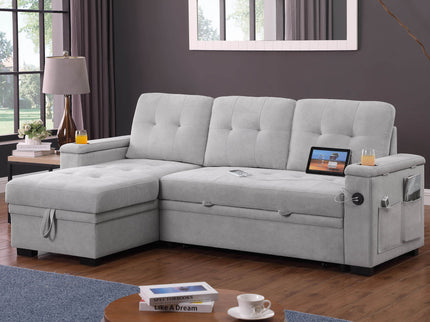 Ashlyn II - 84"W Woven Fabric Reversible Sleeper Sectional Sofa with Storage Chaise