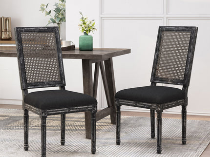 French Country Dining Chair With Rectangular Cane Backrest And Smooth Upholstered Seating