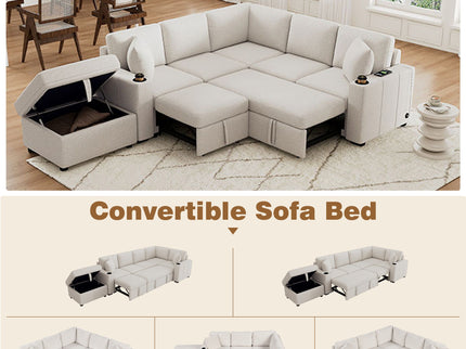 Sectional Sofa Convertible Pull-Out Sofa Bed With A Movable Storage Ottoman For Living Room