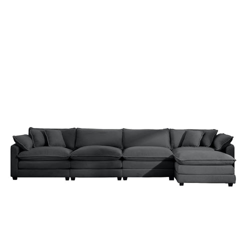 Modular Oversized Cushion Sofa With Ottoman, Low Back, Deep Seating Sofa Set