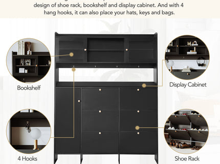 On Trend Multifunctional Tipping Bucket Shoe Cabinet With Storage Shelf & 6 Flip Drawers