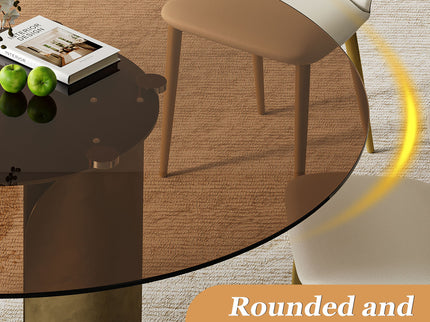 Modern Round Dining Table Set With Glass Top And Steel Legs