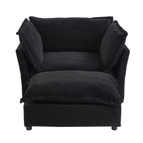 Modern Cozy Upholstered Armchair Sofa With Movable Ottoman