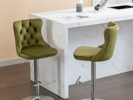 Swivel Barstools Adjusatble Seat Height From 25-33", Modern Upholstered Base Bar Stools With Backs Comfortable Tufted For Home Pub And Kitchen Island (Set of 2)