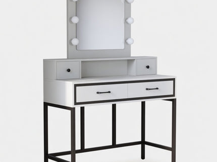 Vanity Desk With 3 Color Lighted Mirror And 4 Drawers