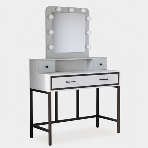 Vanity Desk With 3 Color Lighted Mirror And 4 Drawers