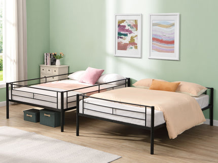 Modern Metal Bunk Bed, Full Over Full, No Box Spring Needed - Black