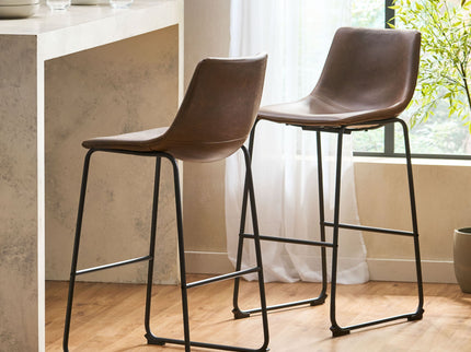 Barstool With Upholstery And Foot Rail - Vintage Brown