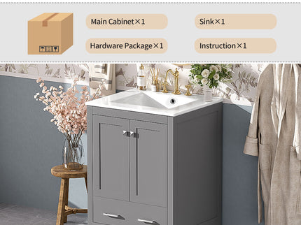 Bathroom Vanity With Integrated Undermount Ceramic Sink, 2 Doors And 1 Drawer, Soft Close Hinges