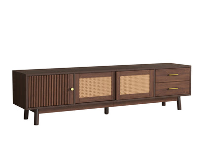 TV Stand For 80" TVs With Sliding Doors And Drawers, Accent Storage Unit - Dark Brown