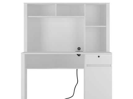Computer Desk With Hutch & Bookshelf, Wood Executive Desk Teens Student Desk Writing Laptop Home Office Desk With Drawers, 3 Ac Outlets And 2 USB Charging Ports, Study Laptop Table For Home - White