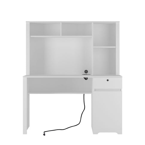 Computer Desk With Hutch & Bookshelf, Wood Executive Desk Teens Student Desk Writing Laptop Home Office Desk With Drawers, 3 Ac Outlets And 2 USB Charging Ports, Study Laptop Table For Home - White