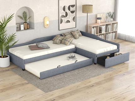 Upholstered Double Daybed With Trundle And Drawer