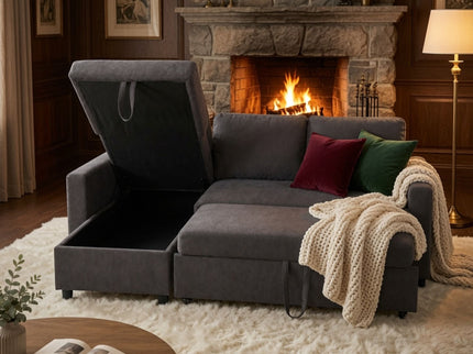 L - Shaped Convertible Sofa Bed With Storage Chaise
