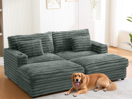 Oversized Double Chaise Lounge Sofa Bed With USB Ports And Cup Holders