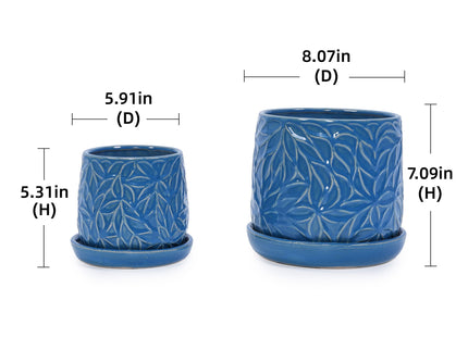 Ceramic Flowerpot, 7" Planter For Patio, Garden, Windowsill (Set of 2) - Antique Navy Blue