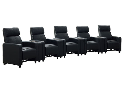Warren - 5 Seater Home Theater With 4 Wedge Consoles Recliners And Storage Consoles - Black