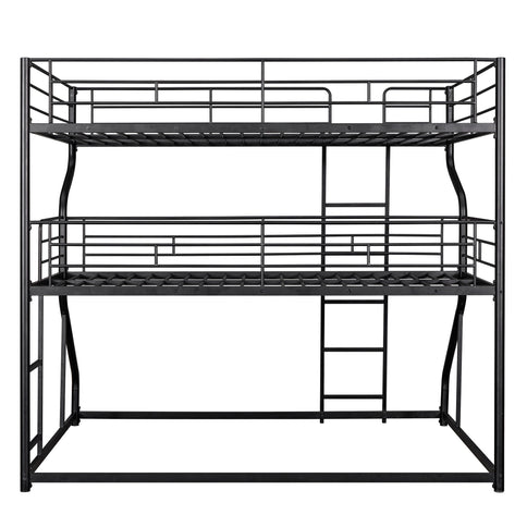 Industrial Triple Bunk Bed With Dual Ladders Frame, Space Saving Design