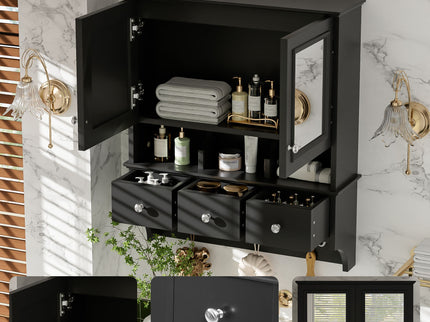 Modern Bathroom Mirror Cabinet With Drawers, Organizer Hooks, And High-Definition Mirrors
